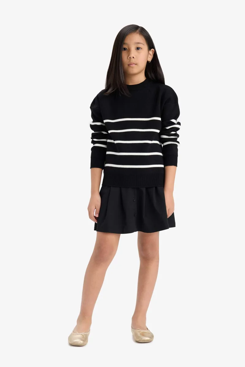 Defacto Girl Crew Neck Striped Knit Pullover