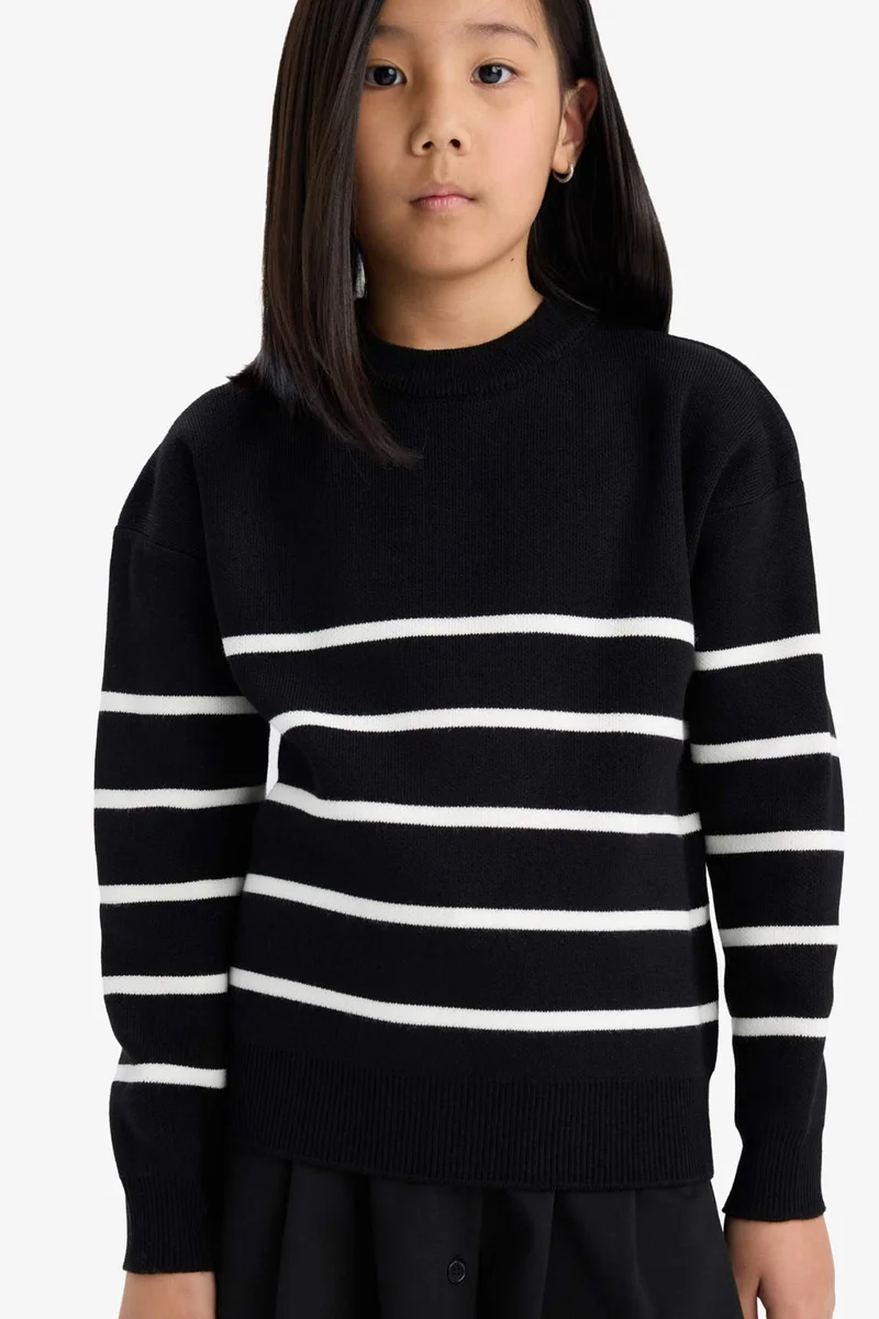 Defacto Girl Crew Neck Striped Knit Pullover