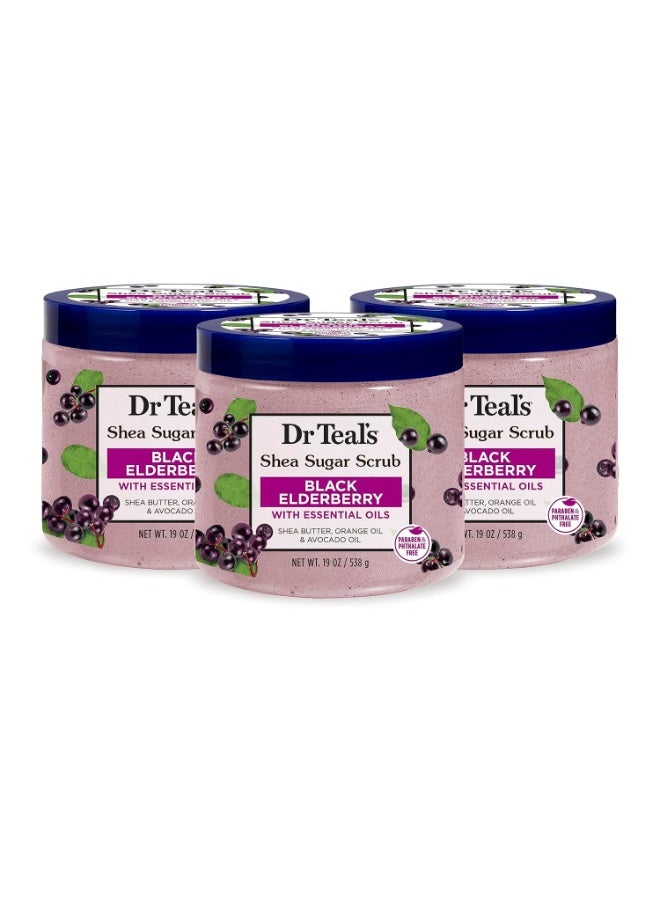 Dr Teal's Dr Teal's Shea Sugar Body Scrub, Black Elderberry with Essential Oils, 19 oz (Pack of 3)  - Image 1
