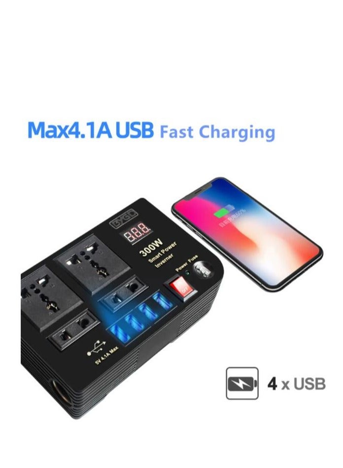 Generic 300W Car Power Inverter With 4 USB Socket Auto Charger Converter DC 12V To AC 220V Fast Charging Part  - Image 3