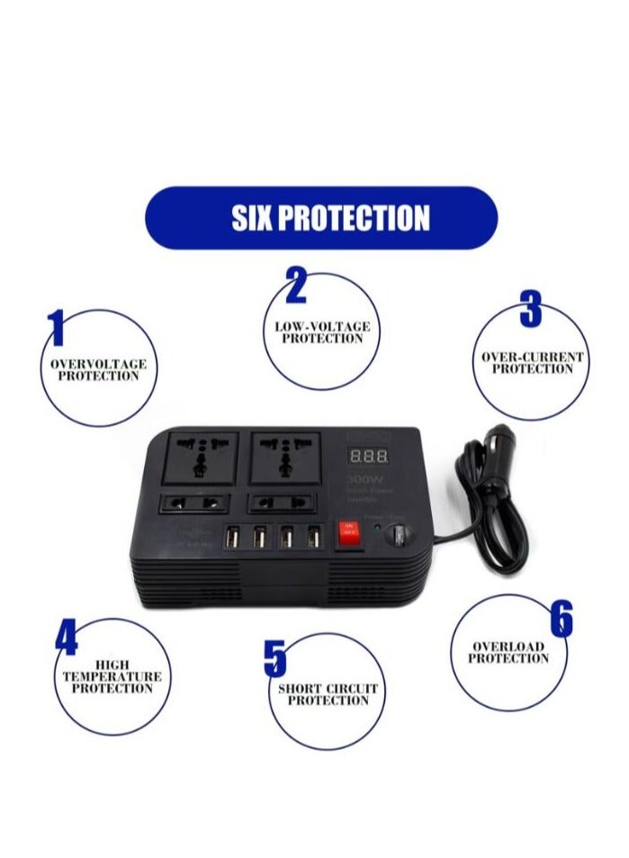 Generic 300W Car Power Inverter With 4 USB Socket Auto Charger Converter DC 12V To AC 220V Fast Charging Part  - Image 5