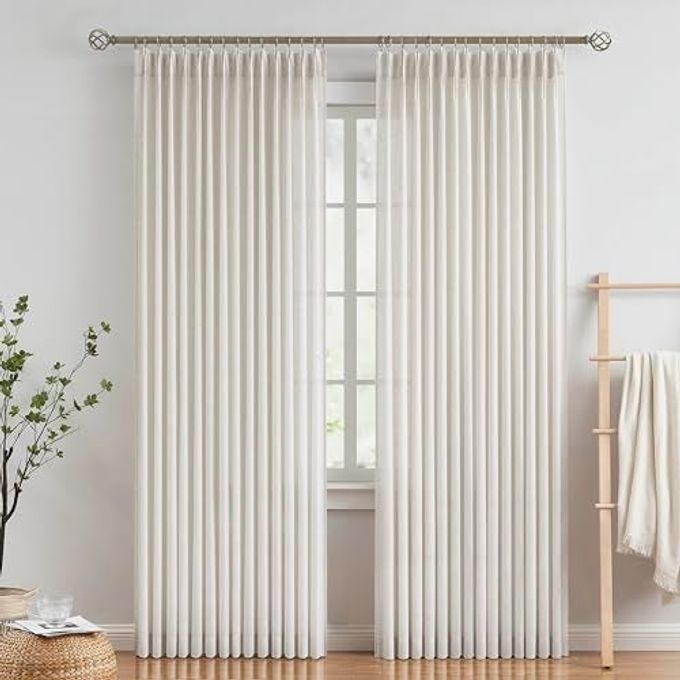 Vision Home Natural Pinch Pleated Semi Sheer Curtains Textured Linen Blended Light Filtering Window Curtains 90 inch for Living Room Bedroom Pinch Pleat Drapes with Hooks 2 Panels 42" Wx90 L - Image 4