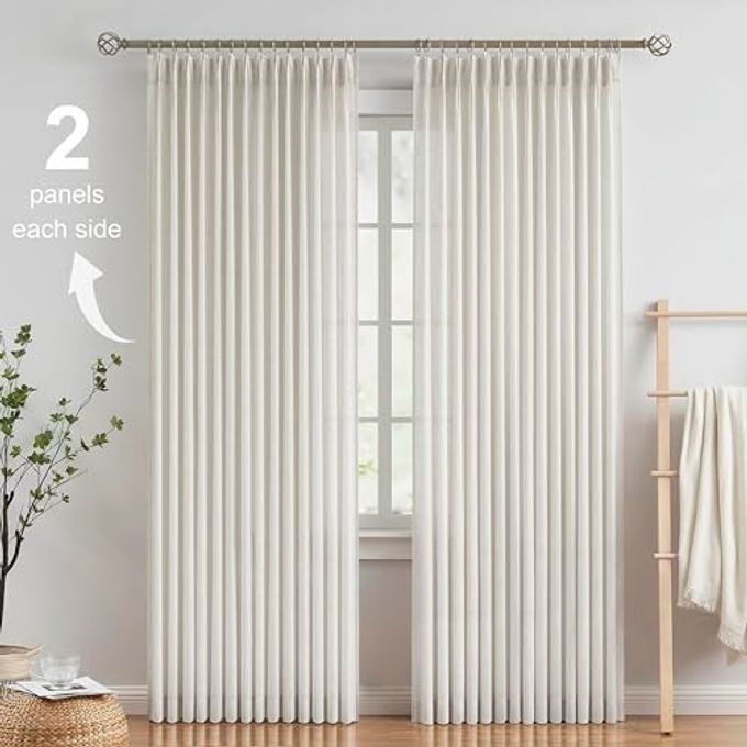 Vision Home Natural Pinch Pleated Semi Sheer Curtains Textured Linen Blended Light Filtering Window Curtains 90 inch for Living Room Bedroom Pinch Pleat Drapes with Hooks 2 Panels 42" Wx90 L - Image 5