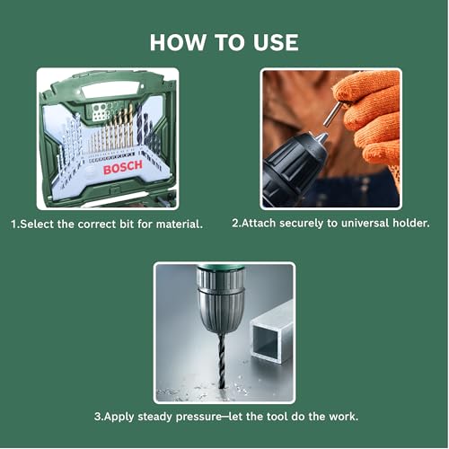 BOSCH 50-piece X-Line TiN-Coated Set | All-in-One DIY Drill & Screw Kit | 11 x Metal Drill Bits, 6 Masonry, 5 Wood Bits, Spade Bits, 18 Screwdriver Bits, Countersink, Knife & Nutsetters - Image 5