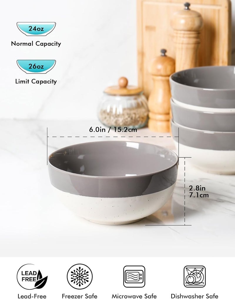 AISBUGUR Cereal Bowls Set of 4 26oz Large Soup Bowls for Kitchen Ceramic Bowls for Oatmeal Salad Pasta Soup Dessert Serving Bowls Dishwasher  Microwave Safe Grey - Image 5