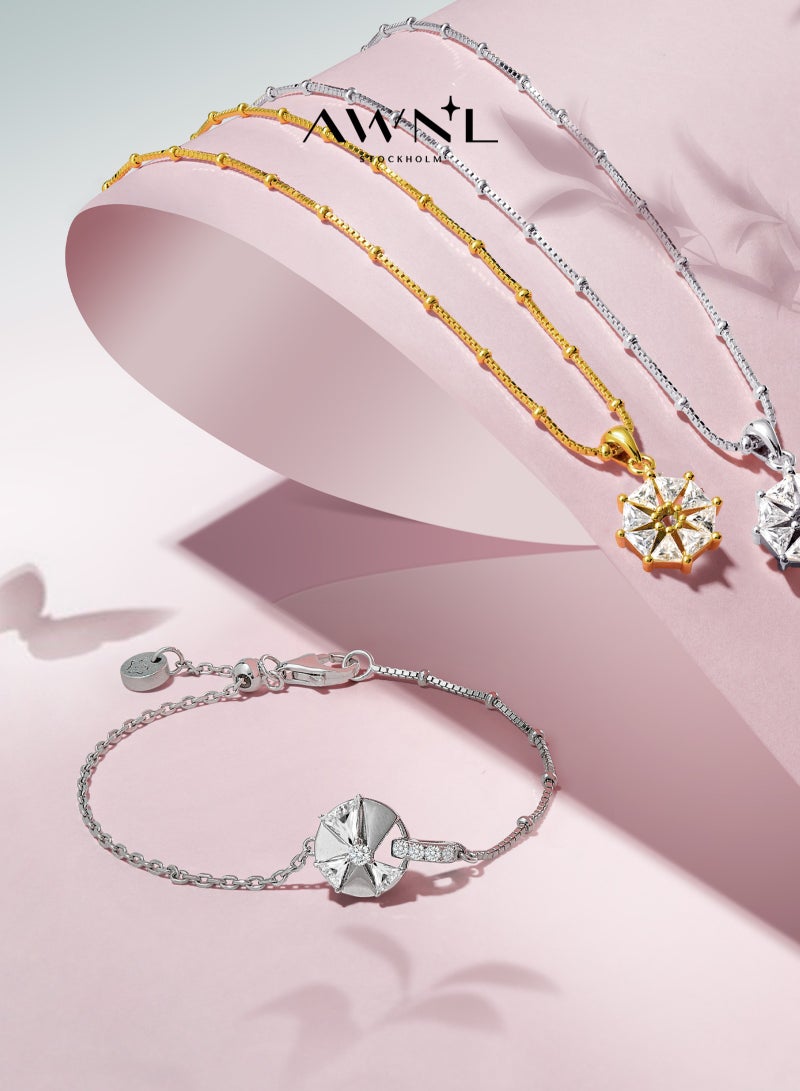 AWNL Women's Silver Bracelet with CZ Diamonds Cardamom Flower Design Gift for Women - Image 1