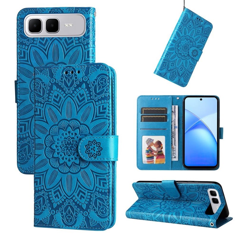 erorex For Infinix Smart 10 Plus 4G Embossed Sunflower Leather Phone Case(Blue) - Image 1