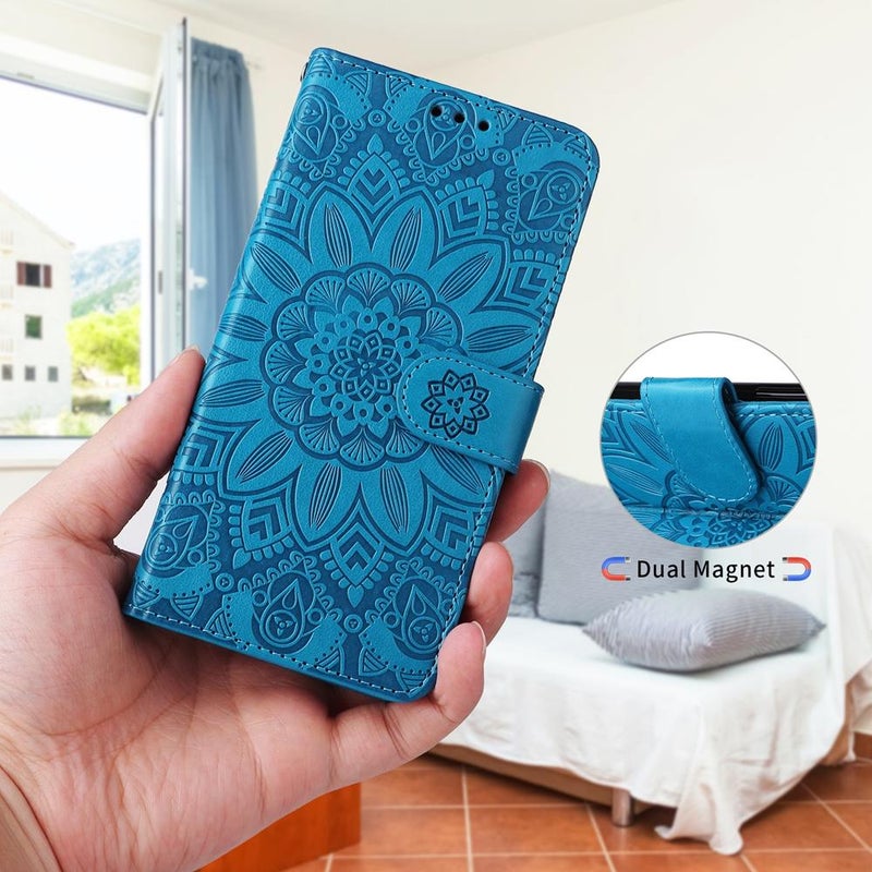 erorex For Infinix Smart 10 Plus 4G Embossed Sunflower Leather Phone Case(Blue) - Image 5