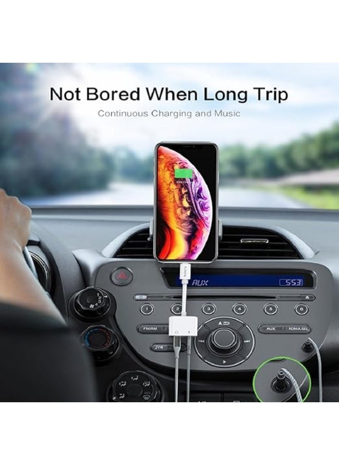 2-in-1 Lightning to 3.5mm Headphone Jack and Charger Adapter – Audio and Power Splitter Compatible with iPhone Devices