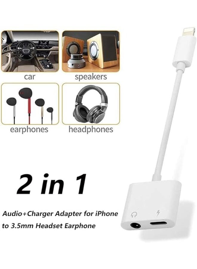 2-in-1 Lightning to 3.5mm Headphone Jack and Charger Adapter – Audio and Power Splitter Compatible with iPhone Devices