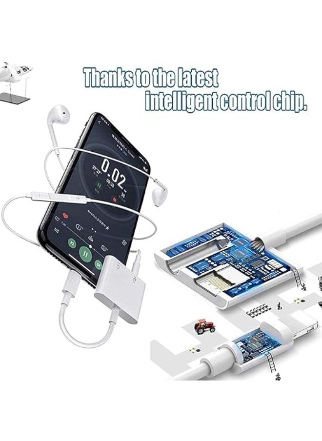2-in-1 Lightning to 3.5mm Headphone Jack and Charger Adapter – Audio and Power Splitter Compatible with iPhone Devices