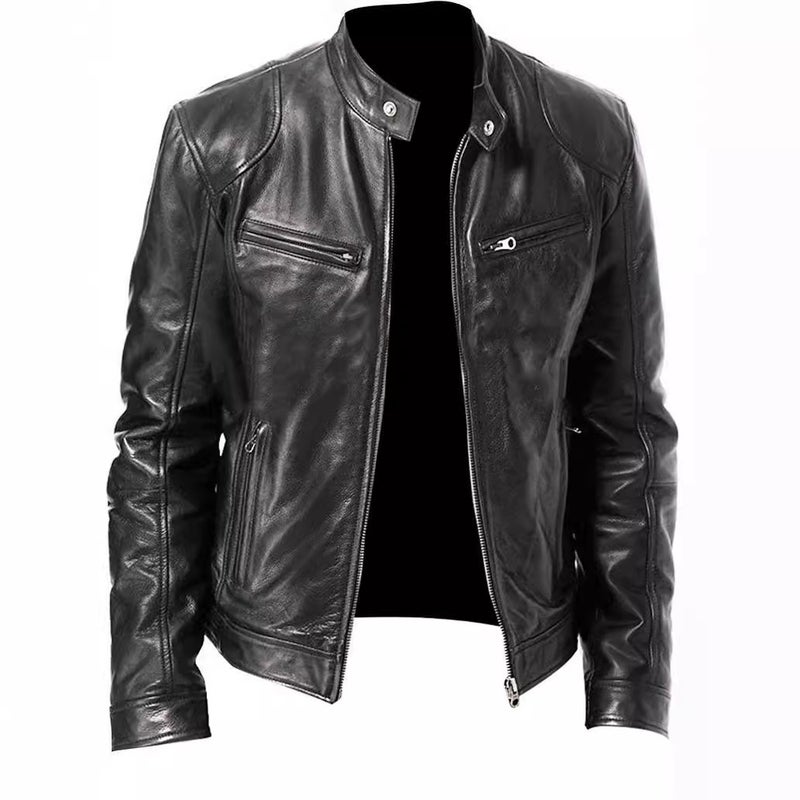 Southern Winter Warm Button Fashion Bold Biker Men'S Multi-Pocket Pu Jacket Stand Collar Zipper Cardigan Leather Jacket - Image 2