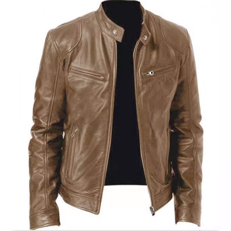 Southern Winter Warm Button Fashion Bold Biker Men'S Multi-Pocket Pu Jacket Stand Collar Zipper Cardigan Leather Jacket - Image 3