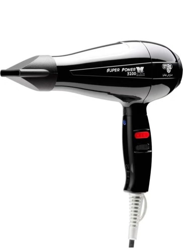 ETI Italian Hair Dryer With an air Force of 3200 cm and a Temperature of 2200 Watt it is Suitable for Professional and Home Use - Image 1