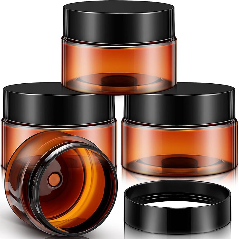 Patelai 4 Pieces Round Wide-mouth Leak Proof Plastic Container Jars with Lids for Travel Storage Makeup Beauty Products Face Creams Oils Salves Ointments DIY Making(1 Ounce,Amber) - Image 1