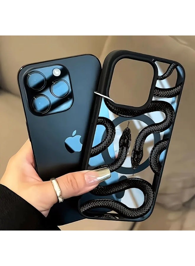 Temu Black Viperon Phone Cases with Black Snake Print, Wireless Charging Support, Drop Protection, and Attractive Feel, Compatible with iPhone 15 Pro Max