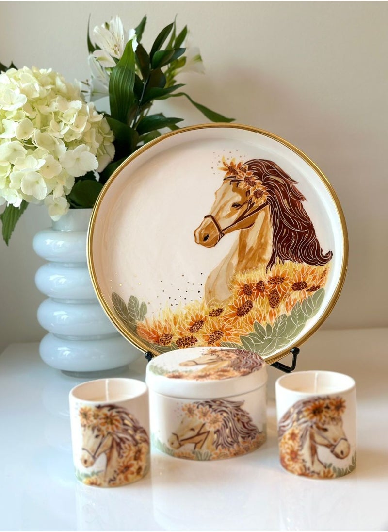 Leycandle hand painted ceramic tray with soy wax scented candles 