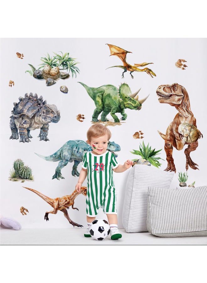 Supzone Large Dinosaur Wall Decals Dino Volcano Tropical Plants Cactus Wall Stickers Nursery Toddler Playroom Decor, Kids Room Home Decorations Girls Boys Bedroom Classroom Wall Art Decal - Image 1