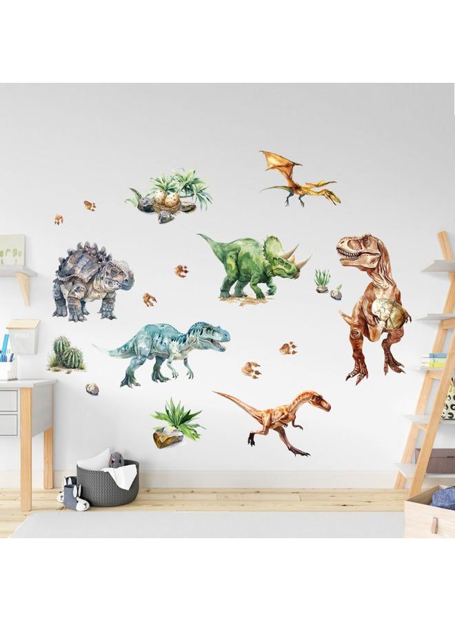 Supzone Large Dinosaur Wall Decals Dino Volcano Tropical Plants Cactus Wall Stickers Nursery Toddler Playroom Decor, Kids Room Home Decorations Girls Boys Bedroom Classroom Wall Art Decal - Image 3