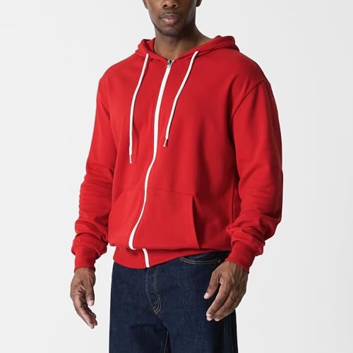 Ohoo Men's Zip Up Hoodie Lightweight Slim Fit Sweatshirt Full Zip Hooded Jacket / DCF002-RED-M - Image 3