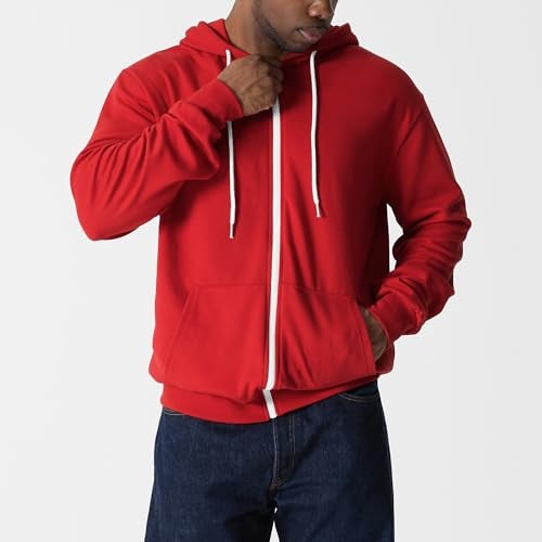 Ohoo Men's Zip Up Hoodie Lightweight Slim Fit Sweatshirt Full Zip Hooded Jacket / DCF002-RED-M - Image 2