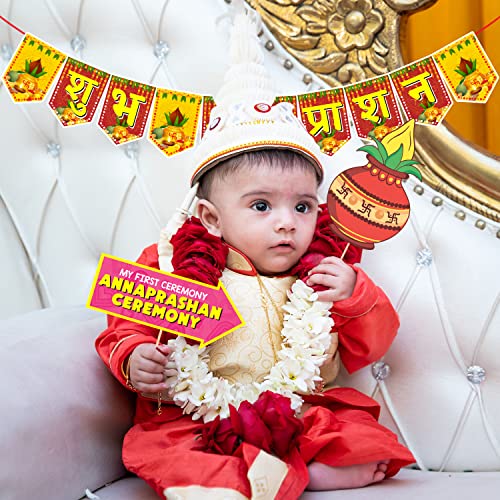 Zyozique Annaprasanam Photo Booth Props with Annaprasanam Paper Banner Hindi Font Shubh Annaprashan Yellow & Red Color Font/Rice Ceremony Decorations Items /(Pack of 17) - Image 4