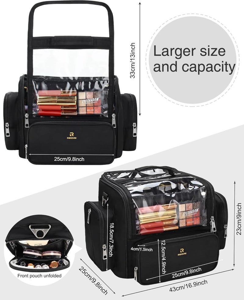 TANTO Makeup Brush Case Stand-up Makeup Cup Makeup Brush Holder Travel Professional Cosmetic Bag Artist Storage Bag with Shoulder Strap and Adjustable Divider (large black) - Image 3