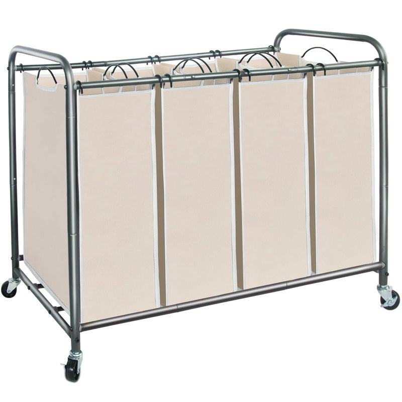 STORAGE MANIAC Laundry Sorter 4 Section, Laundry Hamper with Wheels, Laundry Basket Sorter, Laundry Separator Hamper, Laundry Divider Hamper, 4 Bag Laundry Hamper with Wheels and Removable Bags, Beige - Image 1