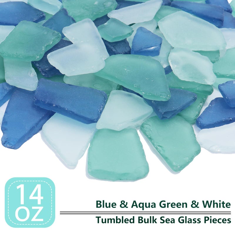 QYGL Sea Glass for Crafts - 14oz Frosted Seaglass Pieces - Vase Filler and Aquarium Ornament, DIY Craft Supplies for Art, Beach Weddings, and Home Decor (Blue, Aqua Green, White) - Image 2