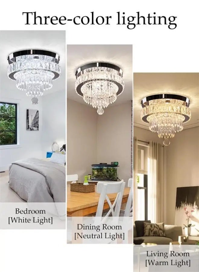 Sumkyle Crystal Ceiling Lamp, Corridor Lamp, Entrance Lamp, 30cm Three-Color Variable Light, Balcony Cloakroom Aisle Lamp, Round Chandelier, Suitable For Corridor Entrance, Dining Room, Living Room, Study, Bedroom, Stairwell - Image 2