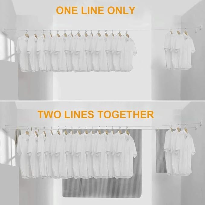 GETZET Cloth Drying Rope line Wall Mounted Stand for Hanging Laundry with Adjustable Stainless Steel Double String SpaceSaver Portable Travel Indoor Outdoor Use for Bathroom Balcony White - Image 3