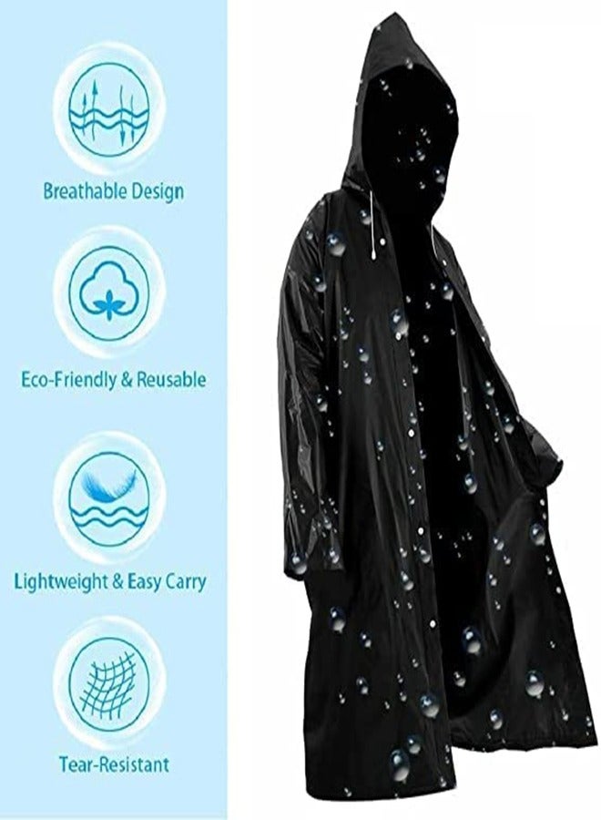 Generic Rain Coats for Adults Reusable 1Pcs Thickened Transparent Light Raincoat with Hood and Elastic Cuff Sleeves EVA Rain Ponchos Rain Jackets Raincoats for Men Women for Family Fishing Travel (Black)  - Image 4