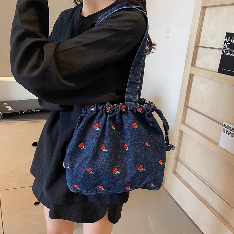 Denim Bucket Bag Women'S Casual Fashionable Shoulder Bag Large Capacity General Bag - Image 3