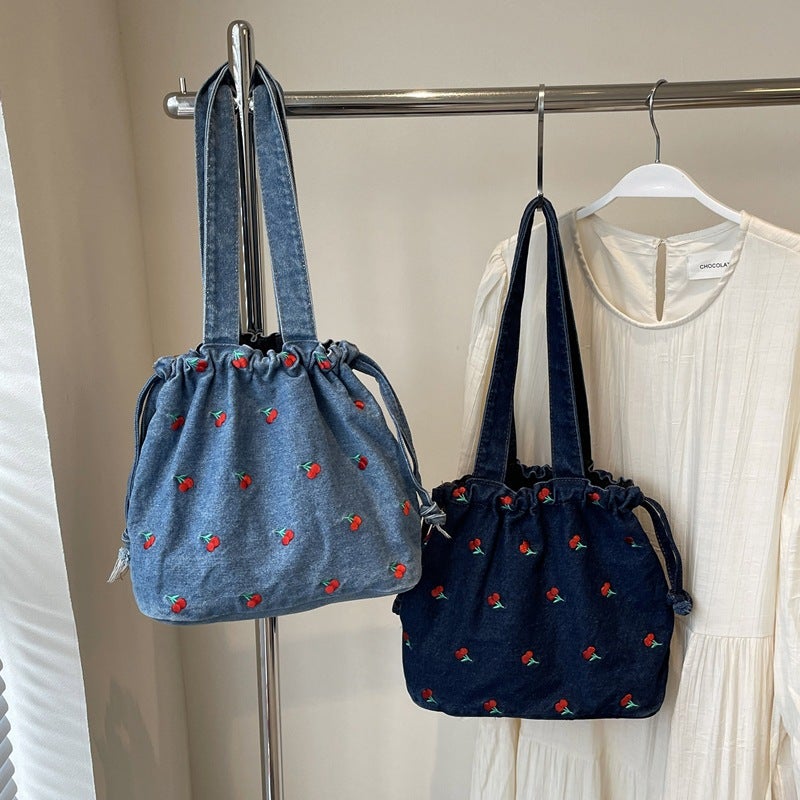 Denim Bucket Bag Women'S Casual Fashionable Shoulder Bag Large Capacity General Bag - Image 5