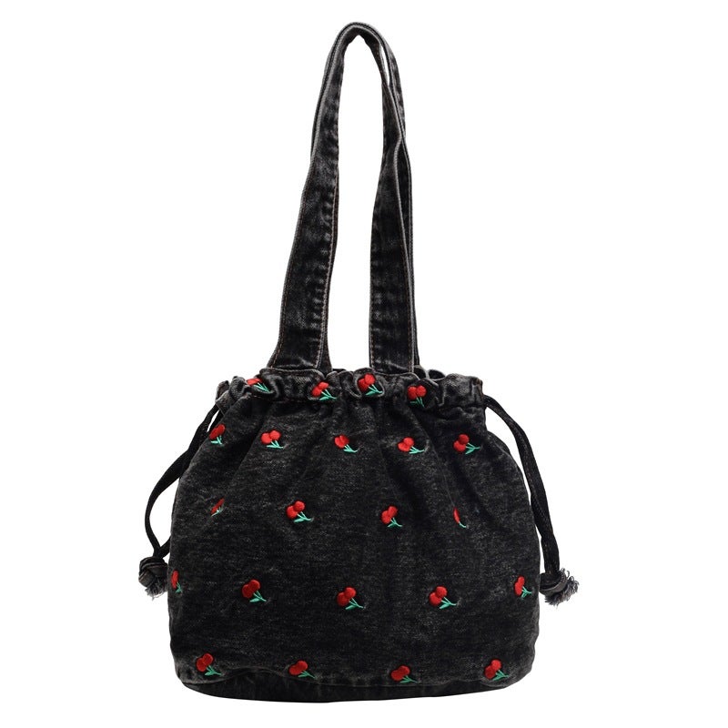 Denim Bucket Bag Women'S Casual Fashionable Shoulder Bag Large Capacity General Bag - Image 1