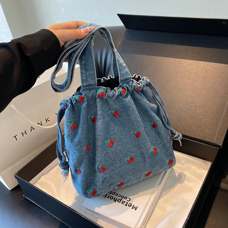 Denim Bucket Bag Women'S Casual Fashionable Shoulder Bag Large Capacity General Bag - Image 4
