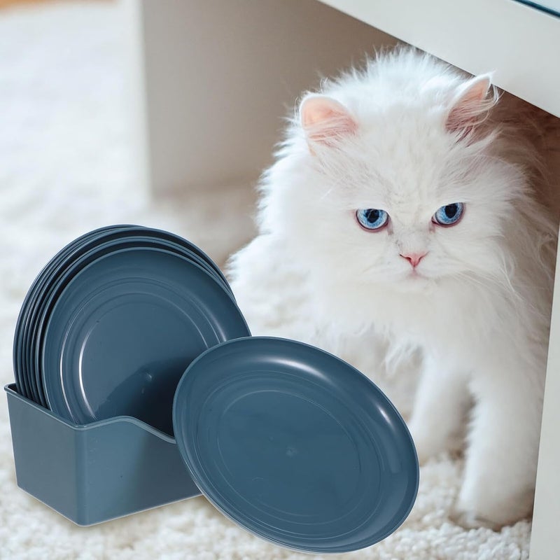 8pcs Small Shallow Cat Feeding Bowls Set with Stable Support Light Blue Plastic Flat Pet Dishes for Kittens Short-Legged and Flat-Faced Cats Indoor Use - Image 4