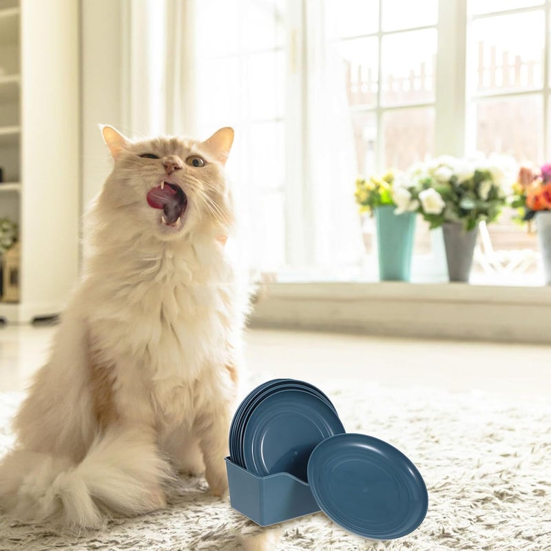 8pcs Small Shallow Cat Feeding Bowls Set with Stable Support Light Blue Plastic Flat Pet Dishes for Kittens Short-Legged and Flat-Faced Cats Indoor Use - Image 3