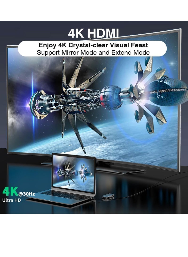 JAJEEK 10-in-1 USB C HUB to HDMI 4K Adapter with VGA, 100W PD Charging, USB 3.0/2.0, Gigabit Ethernet, SD/TF Card Reader, 3.5mm Audio, Type-C Docking Station for MacBook & More - Image 2