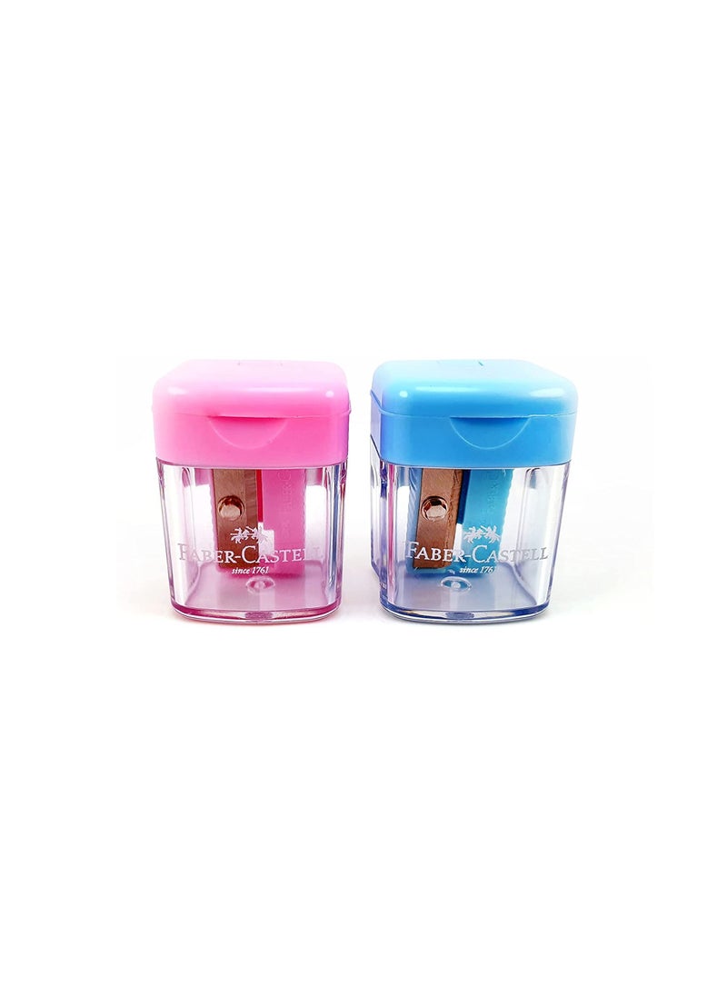 Faber Castell Minibox Sharpener 2Pc In A Blister Card, Assorted Colours, FCC584601
