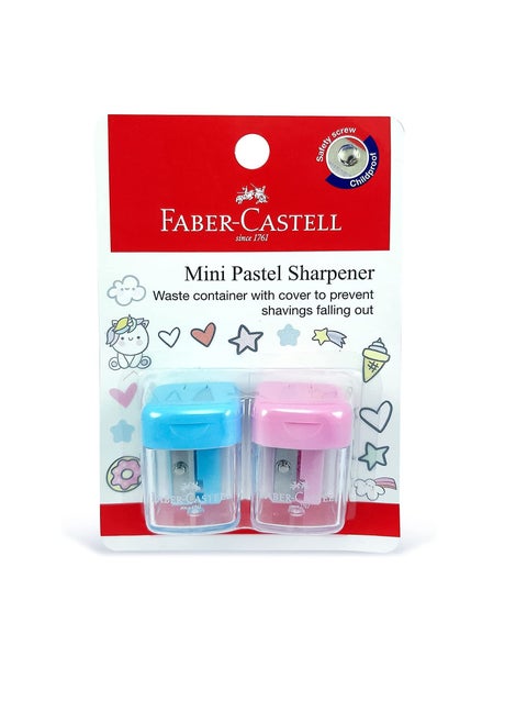 Faber Castell Minibox Sharpener 2Pc In A Blister Card, Assorted Colours, FCC584601