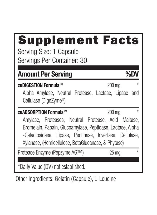 UMZU zuEnzymes - مكمل إنزيمات هضمية لدعم الهضم الصحي وامتصاص الفيتامينات والمعادن، يؤخذ مع الوجبة - (30 يوم إمداد 30 كبسولة) - Image 2