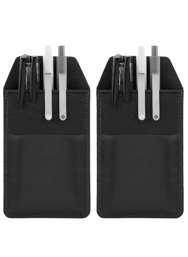 Pocket Protector, 2 Pack PU Leather Heavy Duty Pen Holder Pouch with Clear PVC Divider for Shirts, Lab Coats, Pants, Holds Pens, Pointers, Pencils, and Notes - Image 1