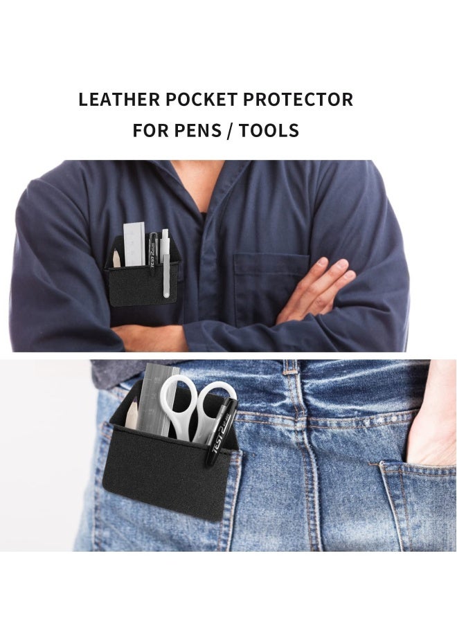 Pocket Protector, 2 Pack PU Leather Heavy Duty Pen Holder Pouch with Clear PVC Divider for Shirts, Lab Coats, Pants, Holds Pens, Pointers, Pencils, and Notes - Image 4
