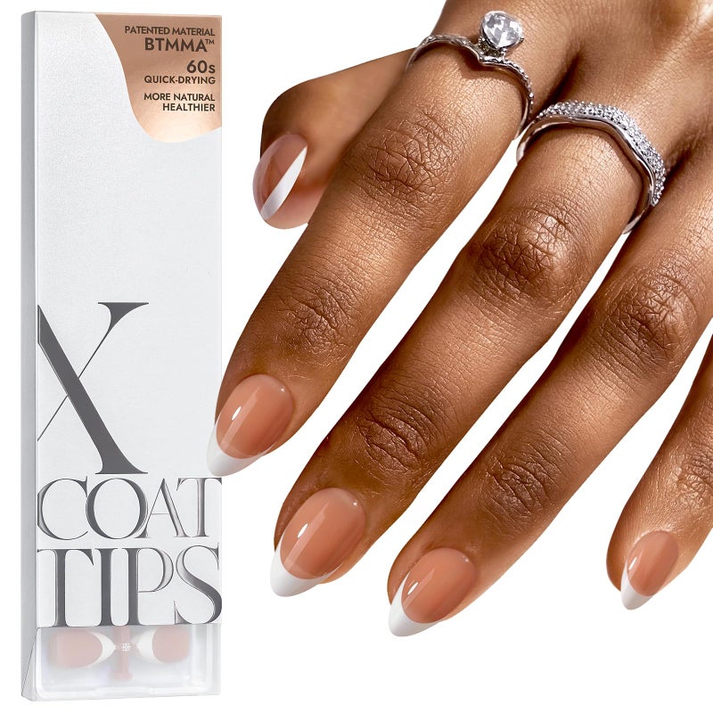 BTArtboxnails French Gel Nail Tips - French Tip Press on Nails Brown Short Almond XCOATTIPS Pre-applied Tip Primer & Base Coat, No Need to File Fake Nails for Nail Art DIY - Image 1