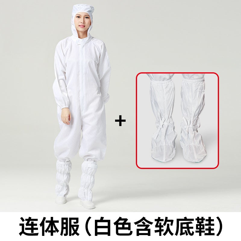 Dust-free clothing One-piece full-body anti-static clothing Work clothes plus shoes Purification clothing Dust-proof clothing Dust-free clothing Washable White Hooded Shoes with Soft Sole (Four) 