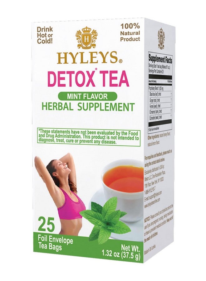 Hyleys Detox Tea for Cleanse - Green Tea with Mint, Ginger & Fennel - Supports Digestion & Detox - 25 Tea Bags (1 Pack) - Image 1