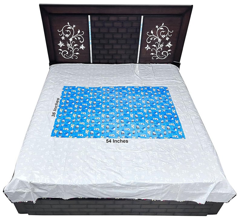 Ecosoft Pookie® Plastic Sheet,PVC Sheet for Kids,Rubber Sheet for Babies,Bed Wetting Protector(90 x 135 cm) (Alphabet Blue & Bear Blue) - Image 3