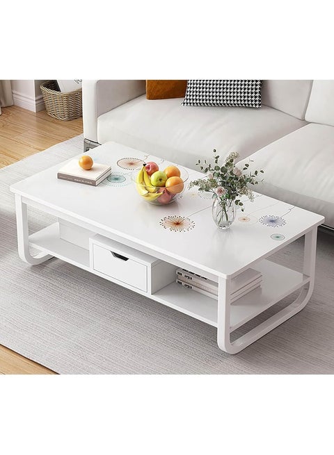 Stylish & Durable Coffee Table Sofa Side Table End Table Snack Table Bedside Table Nightstand with 2 Layer Storage for Small Space - White Gold