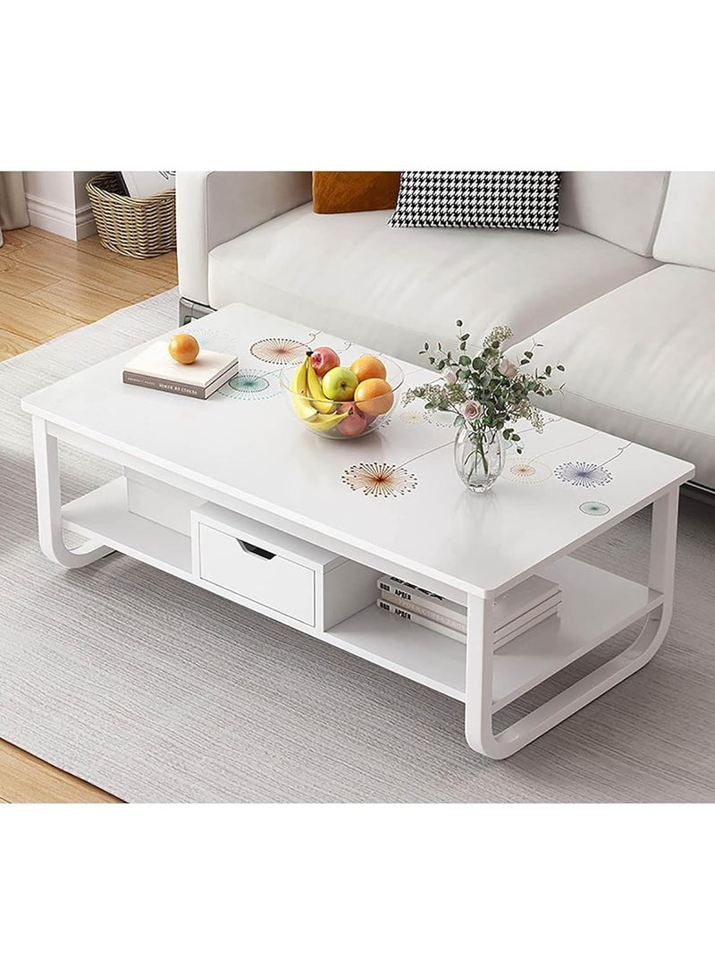 Stylish & Durable Coffee Table Sofa Side Table End Table Snack Table Bedside Table Nightstand with 2 Layer Storage for Small Space - White Gold